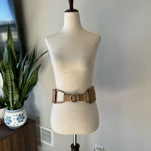 Vintage YSL Genuine Leather Wide Belt - Tan and Silver Hardware - Size: Small - Picture 3 of 14